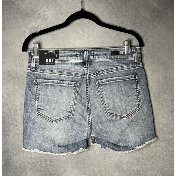 KUT from the Kloth Blue Gidget Cutoff Denim Shorts Mid Rise Stretch Women Size 2 - Picture 4 of 11